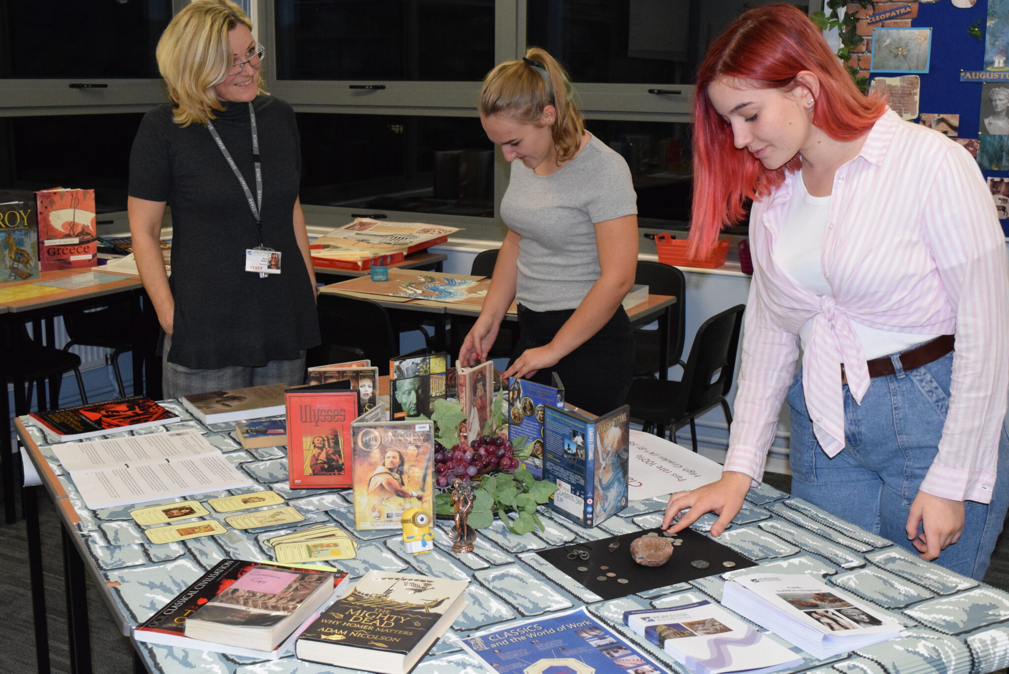 Teacher of Classical Civilisation with students ahead of Open Event