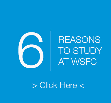 Graphic text saying 6 Reasons to study at WSFC