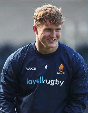 ted hill in wearing rugby shirt for the worcester warriors